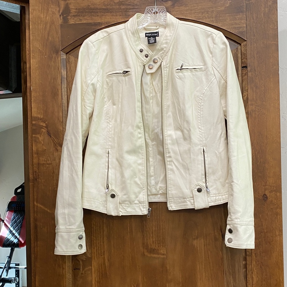 Off White Faux Leather Jacket